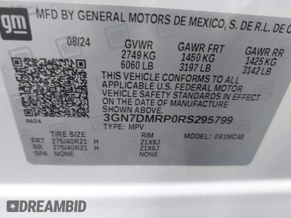 2024 Chevrolet Equinox EV LT with VIN 3GN7DMRP0RS295799, listed as a IAAI auction lot 41700897 with 7,565 mi miles and . Bid and sale history available at DreamBid. Image 9.