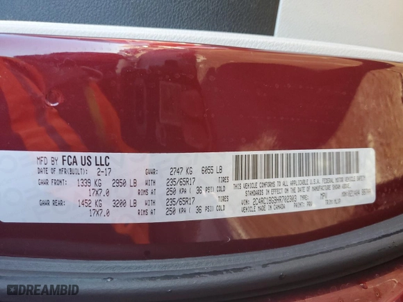 2017 Chrysler Pacifica Touring-L with VIN 2C4RC1BG9HR702303, listed as a Copart auction lot 82663374 with 182,648 mi miles and Salvage Title. Bid and sale history available at carsss.com. Image 14.