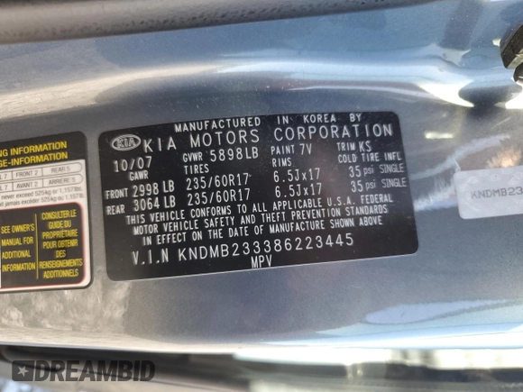 2008 Kia Sedona EX with VIN KNDMB233386223445, listed as a Copart auction lot 73741674 with 249,459 mi miles and Salvage Title. Bid and sale history available at carsss.com. Image 15.