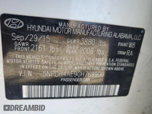 2016 Hyundai Elantra SE with VIN 5NPDH4AE9GH769900, listed as a Copart auction lot 50271295 with 107,629 mi miles and Salvage title. Bid and sale history available at DreamBid. Image 12.