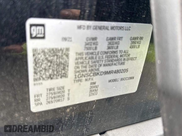 2021 Chevrolet Suburban LS with VIN 1GNSCBKD9MR480205, listed as a Copart auction lot 59422385 with 142,332 mi miles and Salvage title. Bid and sale history available at DreamBid. Image 10.