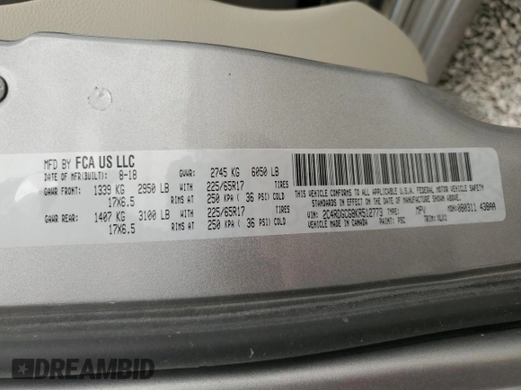 2019 Dodge Grand Caravan SXT with VIN 2C4RDGCG8KR512773, listed as a Copart auction lot 49854995 with 111,434 mi miles and Salvage Title. Bid and sale history available at DreamBid. Image 13.