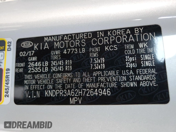 2017 Kia Sportage SX Turbo with VIN KNDPR3A62H7264946, listed as a Copart auction lot 63944815 with 156,104 mi miles and Clean title. Bid and sale history available at DreamBid. Image 12.