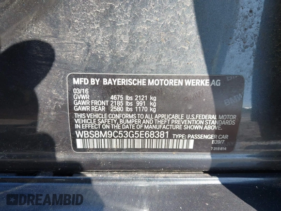 2016 BMW M3 with VIN WBS8M9C53G5E68381, listed as a IAAI auction lot 41991499 with 71,941 mi miles and . Bid and sale history available at DreamBid. Image 9.