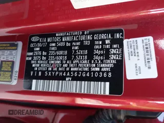 2018 Kia Sorento EX with VIN 5XYPH4A56JG410368, listed as a IAAI auction lot 41165704 with Not Provided miles and . Bid and sale history available at DreamBid. Image 9.