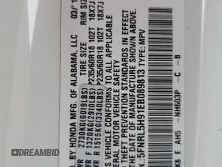 2014 Honda Odyssey Touring z VIN 5FNRL5H91EB089813, wystawiony jako Copart lot #58674275 z przebiegiem Nie podano mil oraz Szkoda całkowita • Salvage title. Historia ofert i sprzedaży dostępna na DreamBid. Obrazek 14.