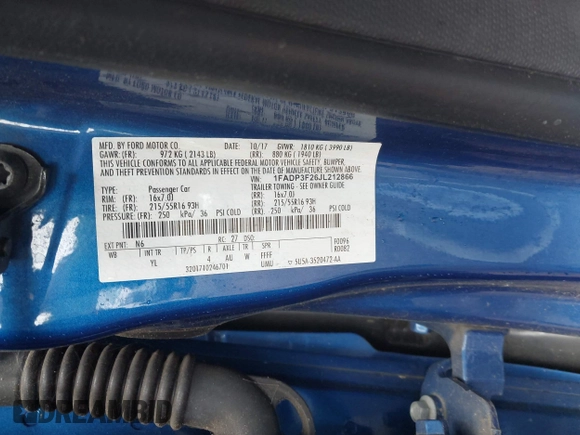 2018 Ford Focus SE with VIN 1FADP3F26JL212866, listed as a IAAI auction lot 42627026 with 211,072 mi miles and . Bid and sale history available at DreamBid. Image 9.