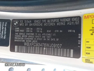 2008 BMW X3 3.0si with VIN WBXPC93478WJ09107, listed as a IAAI auction lot 42825318 with 155,387 mi miles and . Bid and sale history available at DreamBid. Image 9.