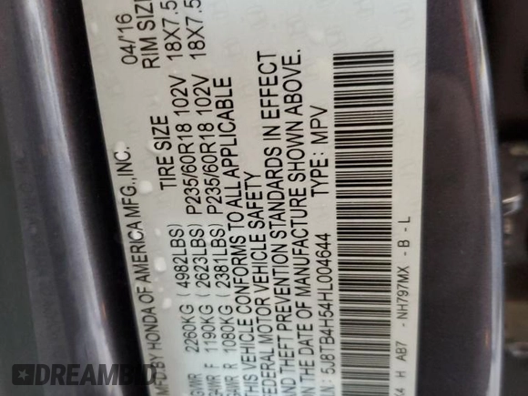 2017 Acura RDX w/Technology Pkg with VIN 5J8TB4H54HL004644, listed as a Copart auction lot 47737395 with 130,282 mi miles and Salvage Title. Bid and sale history available at carsss.com. Image 15.