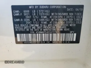 2019 Subaru Ascent Limited with VIN 4S4WMAPD4K3472762, listed as a Copart auction lot 55941725 with 49,538 mi miles and Salvage title. Bid and sale history available at DreamBid. Image 14.