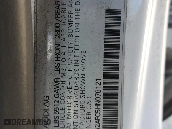 2017 Audi A7 Premium Plus with VIN WAUW2AFC5HN078121, listed as a Copart auction lot 41737425 with 85,095 mi miles and Salvage title. Bid and sale history available at DreamBid. Image 12.