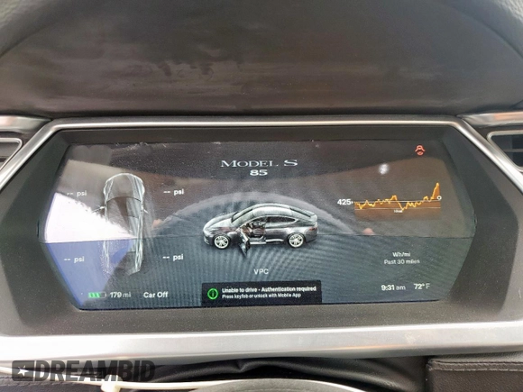 2013 Tesla Model S with VIN 5YJSA1CNXDFP16432, listed as a Copart auction lot 59883855 with 180,100 mi miles and Clean title. Bid and sale history available at DreamBid. Image 9.