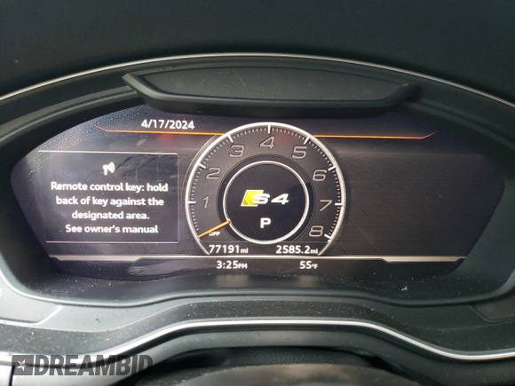 2018 Audi S4 Premium Plus with VIN WAUB4AF48JA167700, listed as a Copart auction lot 51366634 with 77,191 mi miles and Salvage Title. Bid and sale history available at carsss.com. Image 9.
