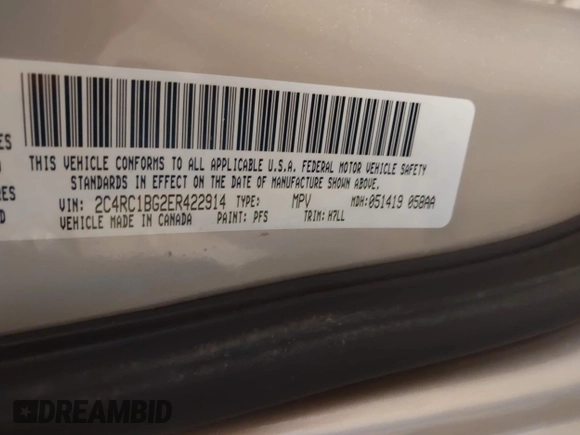 2014 Chrysler Town & Country Touring with VIN 2C4RC1BG2ER422914, listed as a IAAI auction lot 42017742 with 49,856 mi miles and . Bid and sale history available at DreamBid. Image 9.