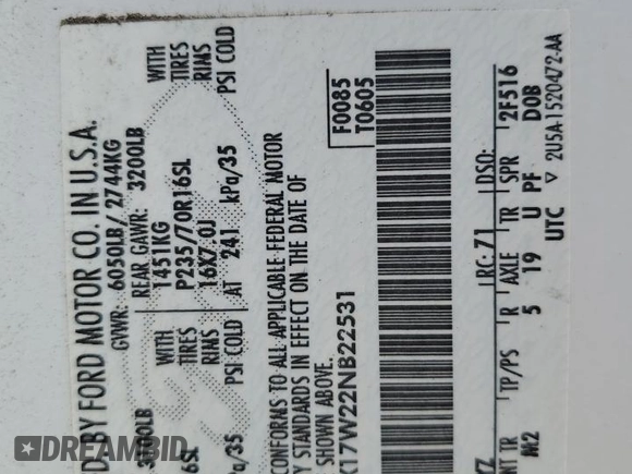 2002 Ford F-150 XL z VIN 1FTRX17W22NB22531, wystawiony jako Copart lot #54694475 z przebiegiem Nie podano mil oraz Szkoda całkowita • Salvage title. Historia ofert i sprzedaży dostępna na DreamBid. Obrazek 13.