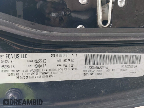 2018 Chrysler 300 S with VIN 2C3CCAGG9JH267796, listed as a IAAI auction lot 42126996 with 141,605 mi miles and . Bid and sale history available at DreamBid. Image 9.