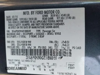 2016 Ford Fusion Titanium with VIN 3FA6P0K90GR188049, listed as a IAAI auction lot 42575477 with 239,414 mi miles and . Bid and sale history available at DreamBid. Image 9.