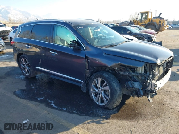 2014 Infiniti QX60 with VIN 5N1AL0MM5EC543581, listed as a IAAI auction lot 41336591 with 116,271 mi miles and . Bid and sale history available at DreamBid. Image 1.
