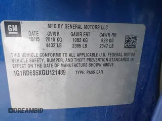 2016 Chevrolet Volt Premier with VIN 1G1RD6S5XGU121489, listed as a IAAI auction lot 41552230 with 103,334 mi miles. Bid and sale history available at carsss.com. Image 9.