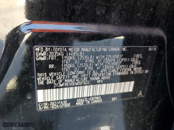 2014 Toyota RAV4 XLE with VIN 2T3WFREV0EW097933, listed as a Copart auction lot 50134395 with 158,754 mi miles and Clean Title. Bid and sale history available at carsss.com. Image 13.