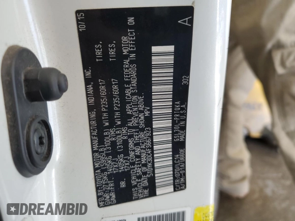 2015 Toyota Sienna XLE with VIN 5TDYK3DC4FS667923, listed as a Copart auction lot 86730854 with 62,486 mi miles and Salvage Title. Bid and sale history available at DreamBid. Image 14.