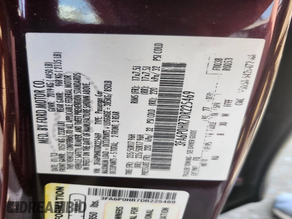 2013 Ford Fusion SE with VIN 3FA6P0HR7DR225469, listed as a IAAI auction lot 41821847 with 162,865 mi miles. Bid and sale history available at carsss.com. Image 9.