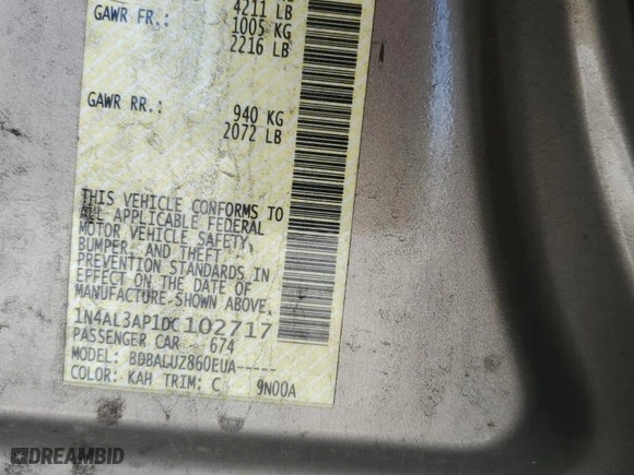 2013 Nissan Altima 2.5 SV with VIN 1N4AL3AP1DC102717, listed as a Copart auction lot 44181855 with 0 mi miles and Salvage Title. Bid and sale history available at carsss.com. Image 13.