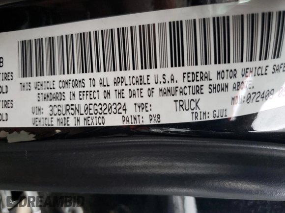 2014 Ram 2500 Laramie with VIN 3C6UR5NL0EG320324, listed as a Copart auction lot 84502324 with 180,712 mi miles and Salvage title. Bid and sale history available at DreamBid. Image 12.