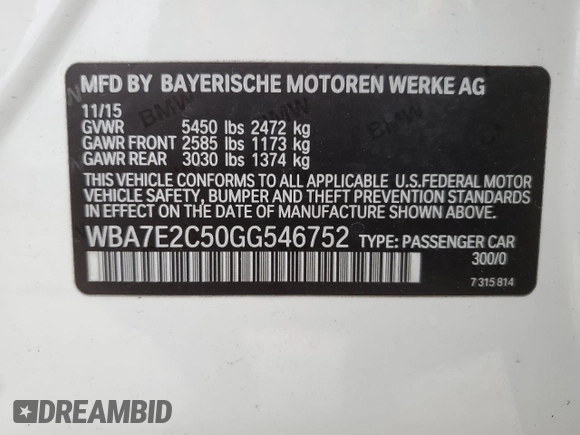 2016 BMW 7 Series 740i with VIN WBA7E2C50GG546752, listed as a Copart auction lot 37513414 with 88,813 mi miles. Bid and sale history available at carsss.com. Image 15.