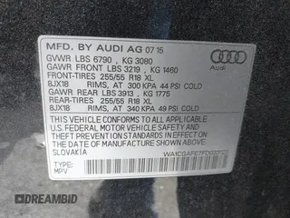 2015 Audi Q7 3.0T Premium with VIN WA1CGAFE7FD033123, listed as a IAAI auction lot 41376164 with 96,787 mi miles. Bid and sale history available at carsss.com. Image 9.