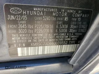 2006 Hyundai Santa Fe GLS with VIN KM8SC73D66U039552, listed as a Copart auction lot 72468624 with 161,221 mi miles and Salvage Title. Bid and sale history available at carsss.com. Image 14.