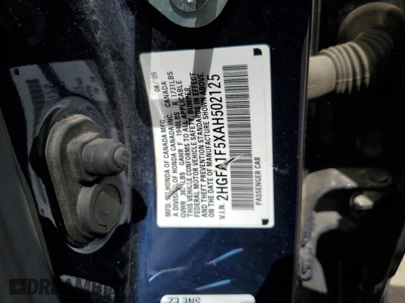 2010 Honda Civic LX with VIN 2HGFA1F5XAH502125, listed as a Copart auction lot 53836274 with 161,827 mi miles and Salvage Title. Bid and sale history available at DreamBid. Image 13.
