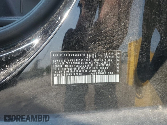 2019 Volkswagen Jetta S with VIN 3VWC57BU0KM162098, listed as a Copart auction lot 59089505 with 89,464 mi miles and Salvage title. Bid and sale history available at DreamBid. Image 12.