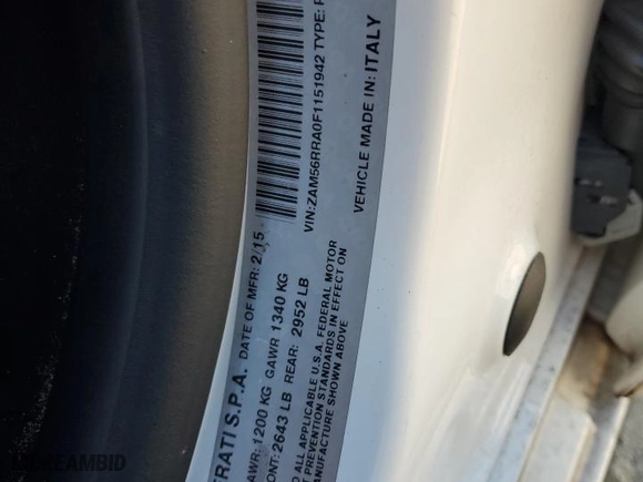 2015 Maserati Quattroporte S Q4 with VIN ZAM56RRA0F1151942, listed as a Copart auction lot 88632815 with 28,821 mi miles and Salvage Title. Bid and sale history available at carsss.com. Image 12.