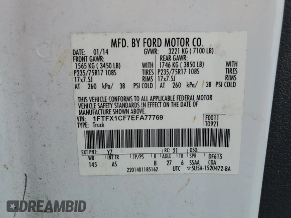 2014 Ford F-150 XL with VIN 1FTFX1CF7EFA77769, listed as a Copart auction lot 84020434 with 284,747 mi miles and Salvage Title. Bid and sale history available at carsss.com. Image 15.