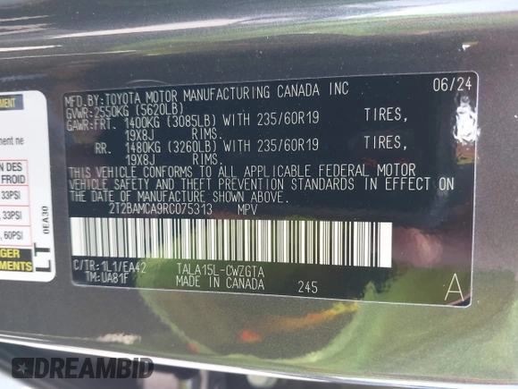 2024 Lexus RX 350 с VIN 2T2BAMCA9RC075313, выставлен на аукционе IAAI как лот 42152203 с пробегом 2 336 миль миль и . История ставок и продаж доступна на DreamBid. Изображение 9.