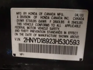 2003 Acura MDX Touring Pkg RES w/Navigation System with VIN 2HNYD18923H530593, listed as a IAAI auction lot 41639529 with 274,939 mi miles. Bid and sale history available at carsss.com. Image 9.
