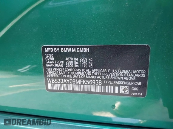 2021 BMW M3 Competition z VIN WBS33AY09MFK56938, wystawiony jako IAAI lot #41647837 z przebiegiem 37 139 mil mil oraz . Historia ofert i sprzedaży dostępna na DreamBid. Obrazek 9.