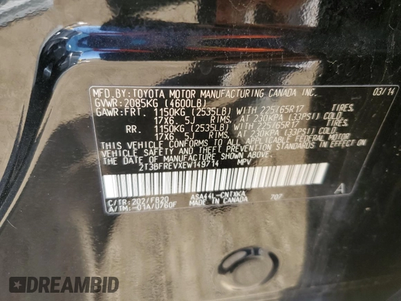 2014 Toyota RAV4 LE with VIN 2T3BFREVXEW149714, listed as a Copart auction lot 50205065 with 118,844 mi miles and Salvage Title. Bid and sale history available at DreamBid. Image 15.