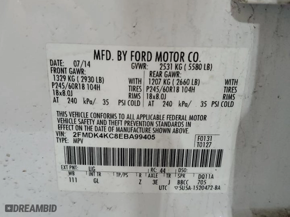 2014 Ford Edge Limited with VIN 2FMDK4KC8EBA99405, listed as a Copart auction lot 51218645 with 171,607 mi miles and Salvage Title. Bid and sale history available at carsss.com. Image 13.