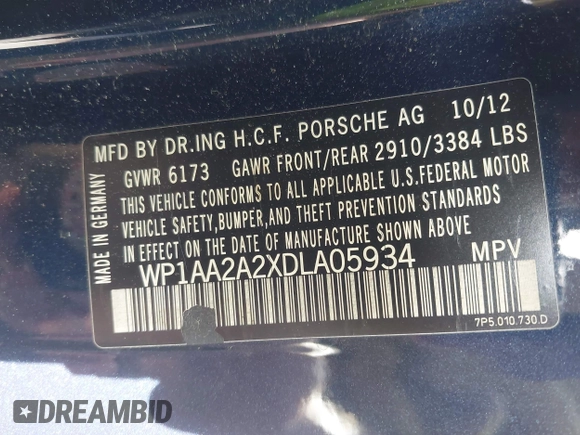 2013 Porsche Cayenne с VIN WP1AA2A2XDLA05934, выставлен на аукционе IAAI как лот 42134144 с пробегом 188 684 миль миль и . История ставок и продаж доступна на DreamBid. Изображение 9.