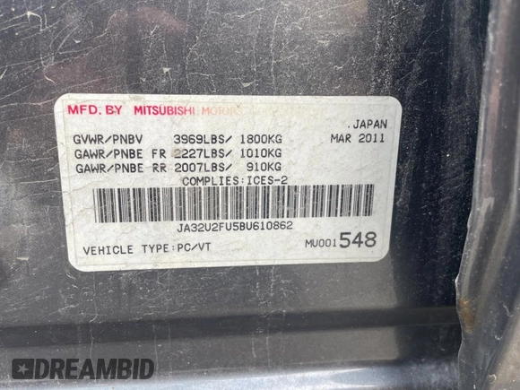 2011 Mitsubishi Lancer ES with VIN JA32U2FU5BU610862, listed as a Copart auction lot 75641474 with 265,807 mi miles and Clean Title. Bid and sale history available at carsss.com. Image 10.