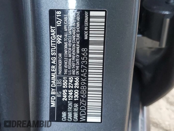 2019 Mercedes-Benz E-Class AMG E 53 with VIN WDDZF6BB9KA573568, listed as a Copart auction lot 77617994 with 0 mi miles and Non Repairable. Bid and sale history available at carsss.com. Image 13.