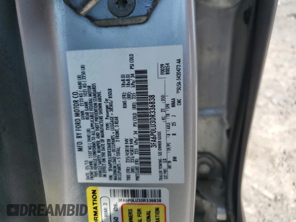 2013 Ford Fusion SE Hybrid z VIN 3FA6P0LU3DR336838, wystawiony jako Copart lot #56205445 z przebiegiem 209 164 mil mil oraz Czysty tytuł • Clean title. Historia ofert i sprzedaży dostępna na DreamBid. Obrazek 12.