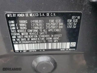 2016 Honda HR-V EX with VIN 3CZRU6H55GM760179, listed as a Copart auction lot 50169485 with 0 mi miles and Salvage Title. Bid and sale history available at carsss.com. Image 13.