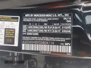 2016 Mercedes-Benz GLE 350 с VIN 4JGDA5HBXGA804114, выставлен на аукционе Copart как лот 59969555 с пробегом 94 068 миль миль и Списание • Salvage title. История ставок и продаж доступна на DreamBid. Изображение 13.
