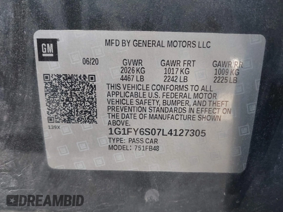 2020 Chevrolet Bolt EV LT with VIN 1G1FY6S07L4127305, listed as a IAAI auction lot 41509210 with 41,346 mi miles and . Bid and sale history available at DreamBid. Image 9.