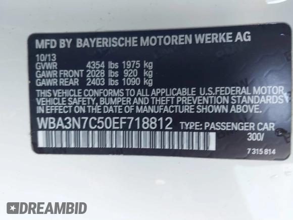 2014 BMW 4 Series 428i with VIN WBA3N7C50EF718812, listed as a IAAI auction lot 41349128 with 67,581 mi miles and . Bid and sale history available at carsss.com. Image 9.