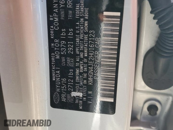 2017 Genesis G80 3.8L with VIN KMHGN4JE2HU167123, listed as a Copart auction lot 76287094 with Not Provided miles and Non Repairable. Bid and sale history available at carsss.com. Image 13.