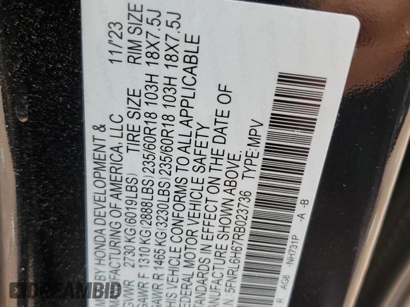 2024 Honda Odyssey EX-L с VIN 5FNRL6H67RB023736, выставлен на аукционе Copart как лот 56877955 с пробегом 7 972 миль миль и Списание • Salvage title. История ставок и продаж доступна на DreamBid. Изображение 13.